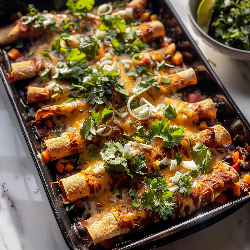 Crispy Black Bean Sweet Potato Enchiladas