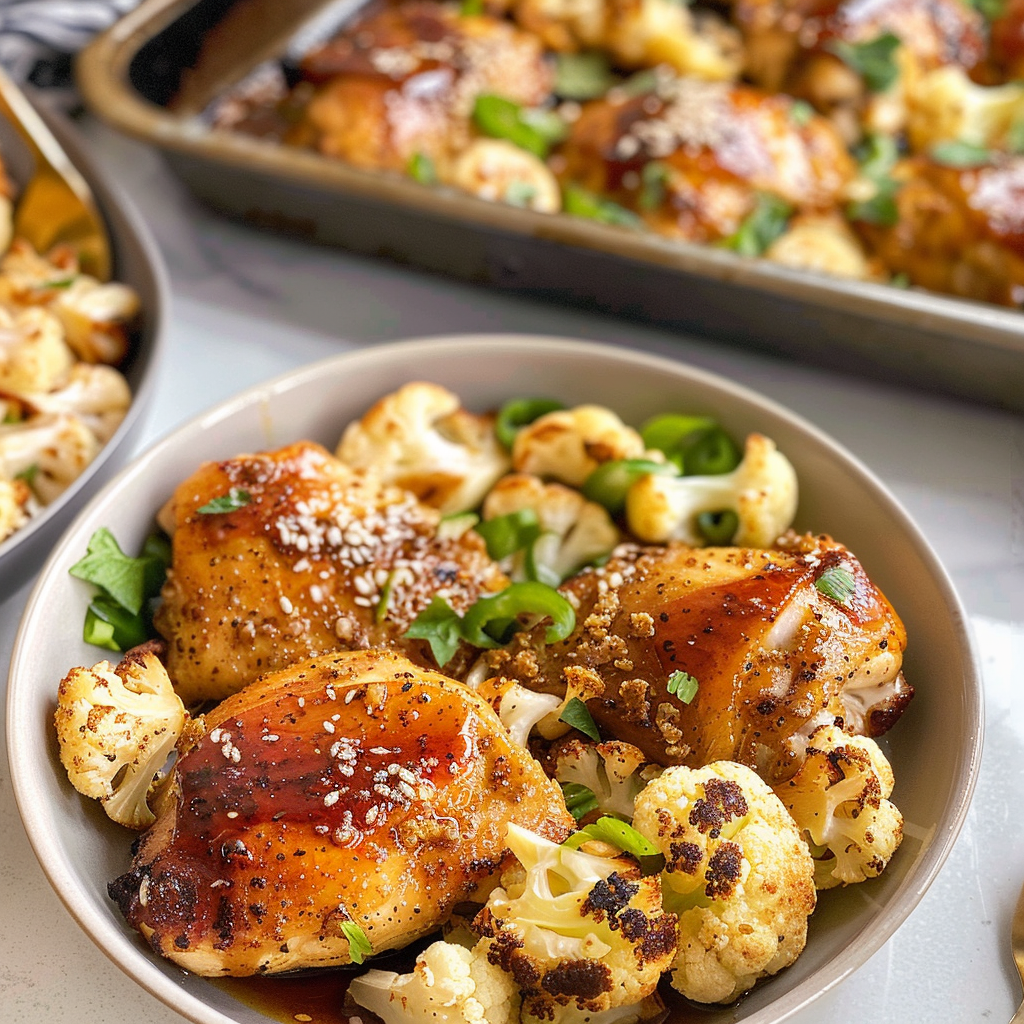 Sheet Pan Honey Garlic Baked Chicken and Cauliflower