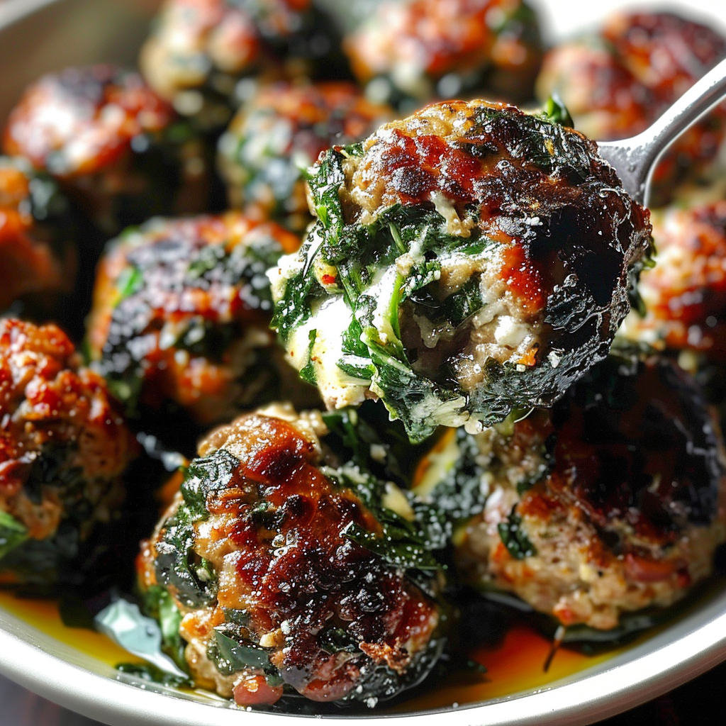 Spinach Garlic Meatballs with Mozzarella Recipe
