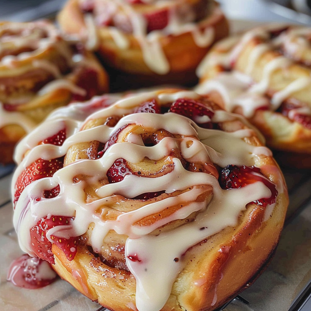 Strawberry Cinnamon Rolls With Cream Cheese Frosting