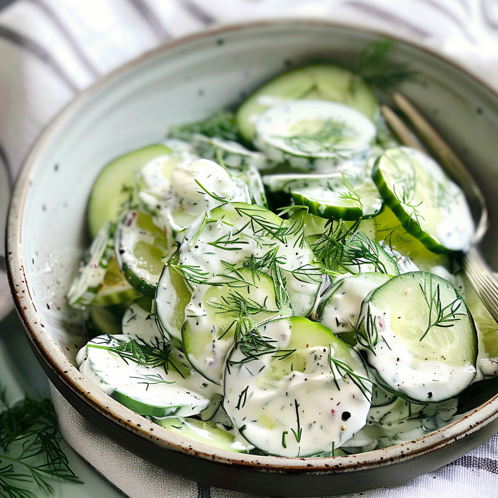 Cuke Salad with Sour Cream Dill Dressing