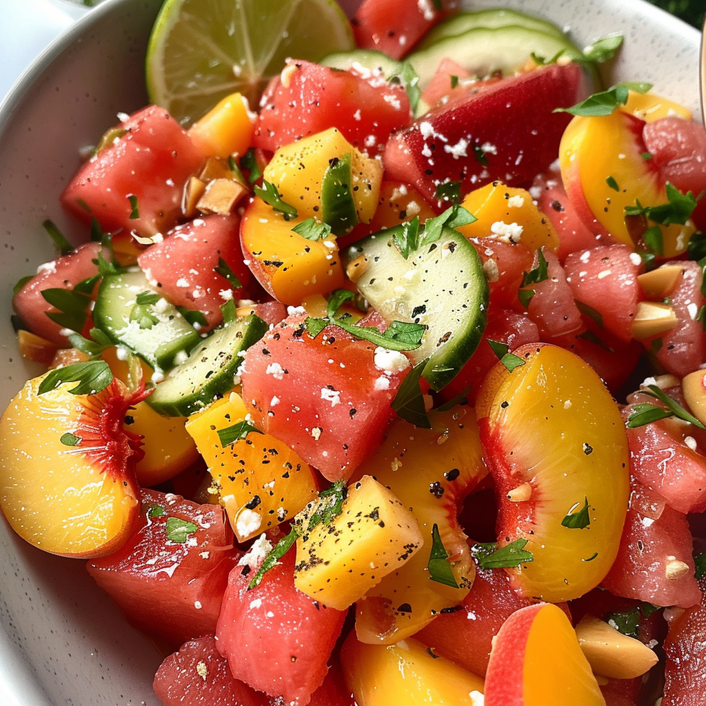 Easy Summer Peach Watermelon Salad