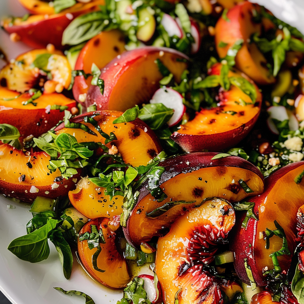 Grilled Peach Salad with Basil Vinaigrette