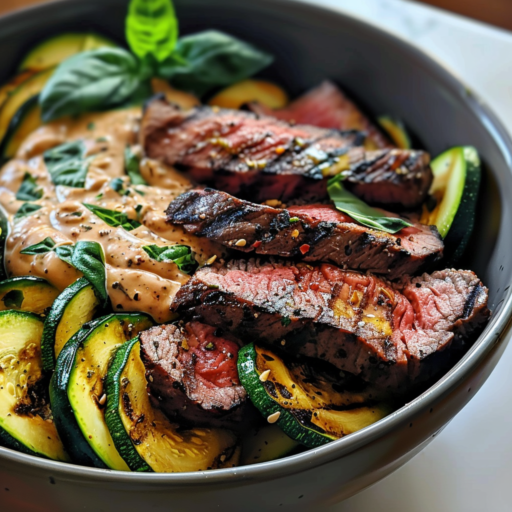 Grilled Steak Creamy Zucchini Bowl