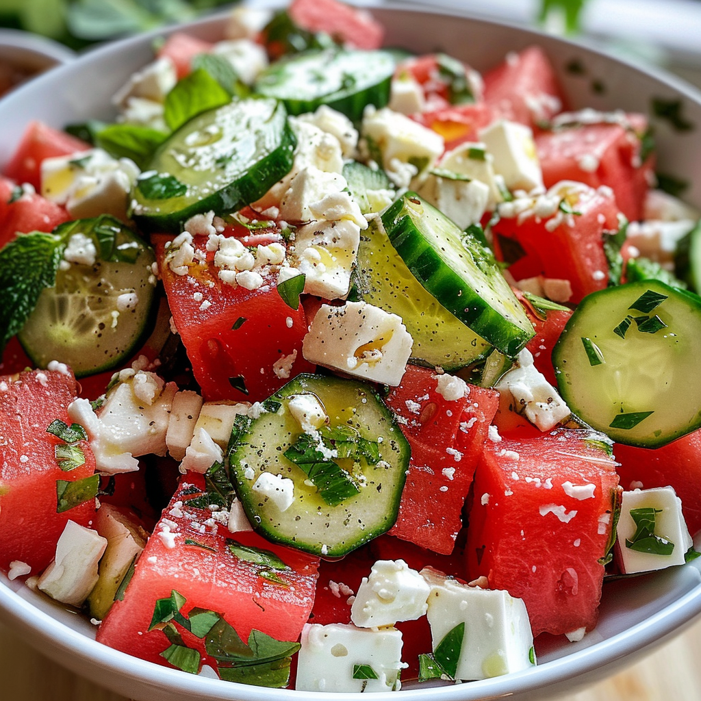 SIMPLE Watermelon & Cucumber & Feta Salad