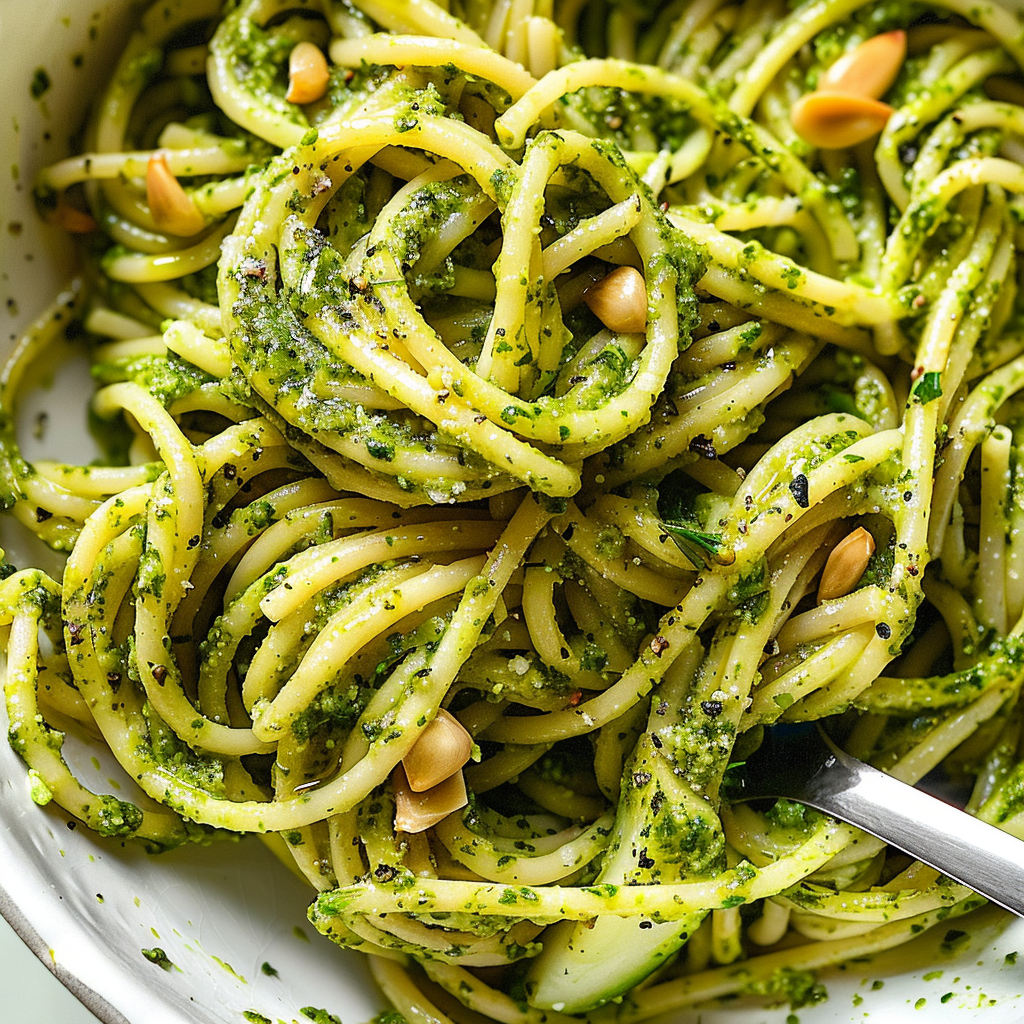 Vegan wild garlic pesto pasta