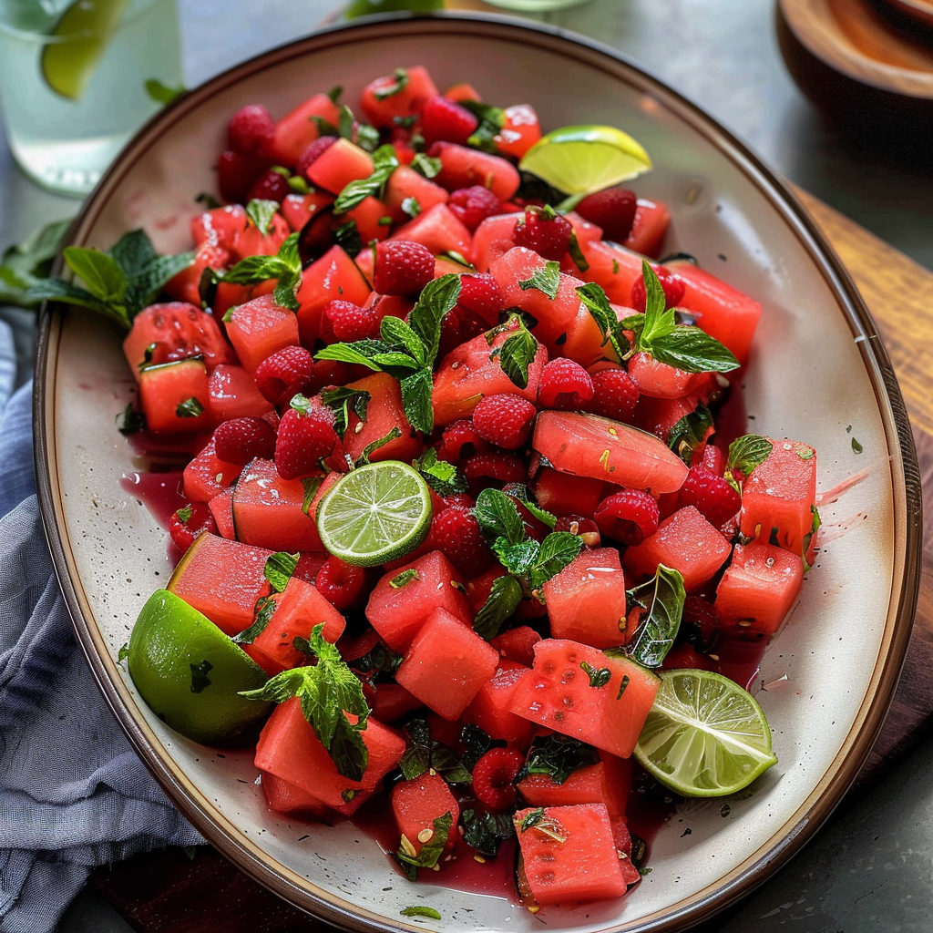 Watermelon Fruit Salad with Lime Mint Dressing